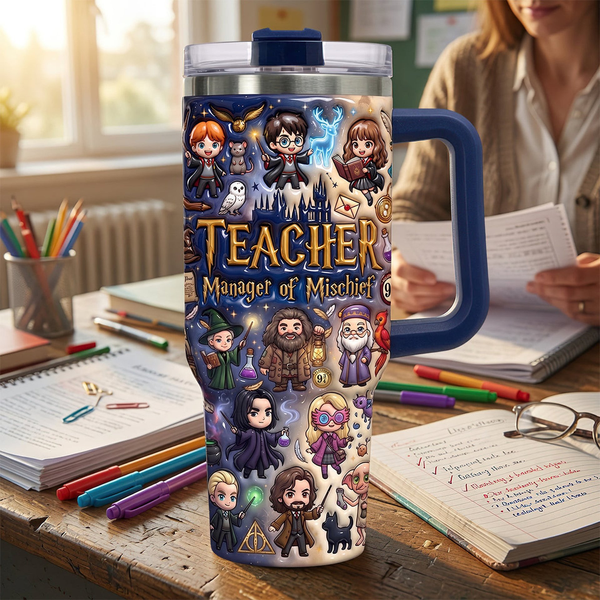 Fancy Teacher 40oz Tumbler With Handle, Personalized Gifts For Teacher