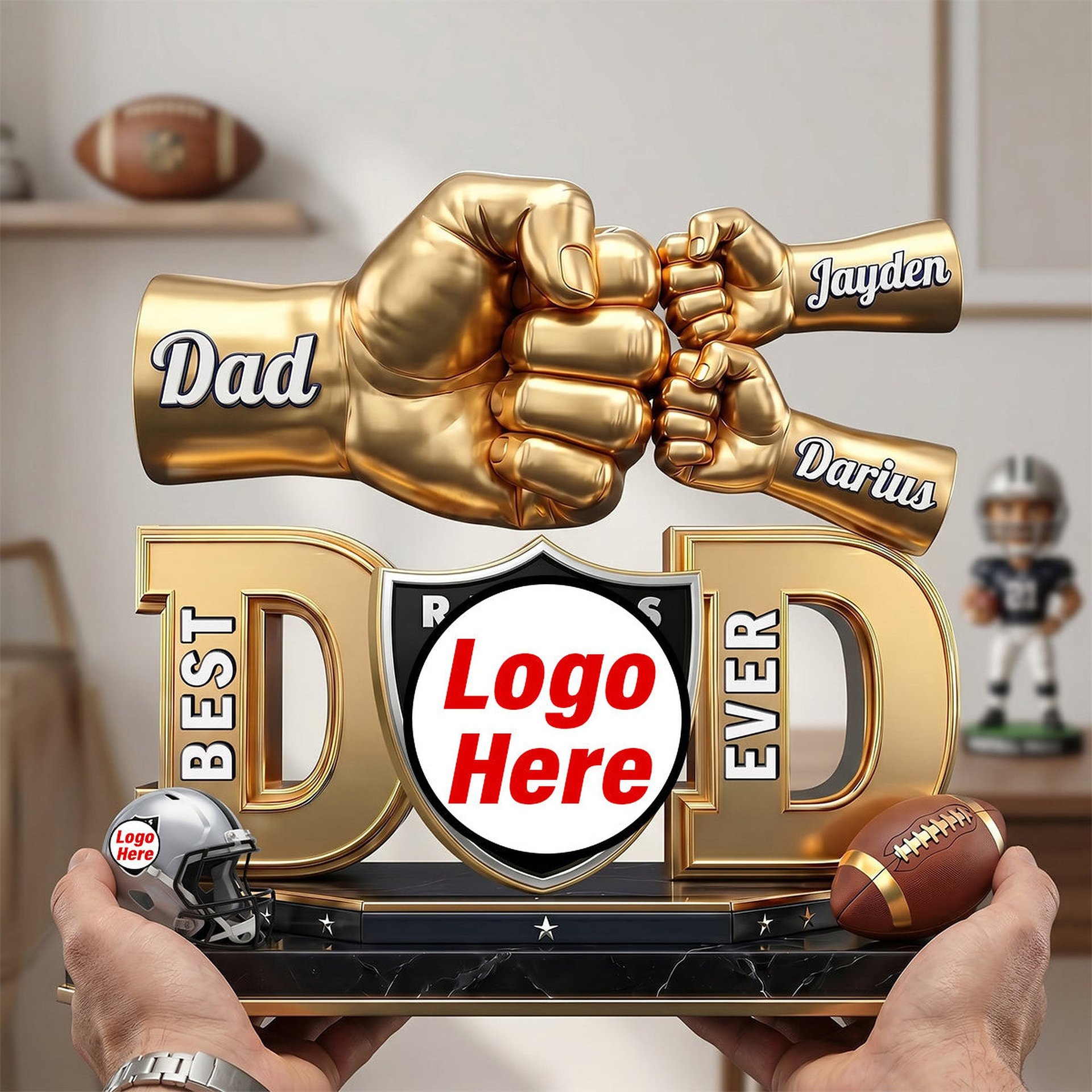 American Football Acrylic Plaque - DadChampion Dad & Fist Bump - Personalized Gifts For Father