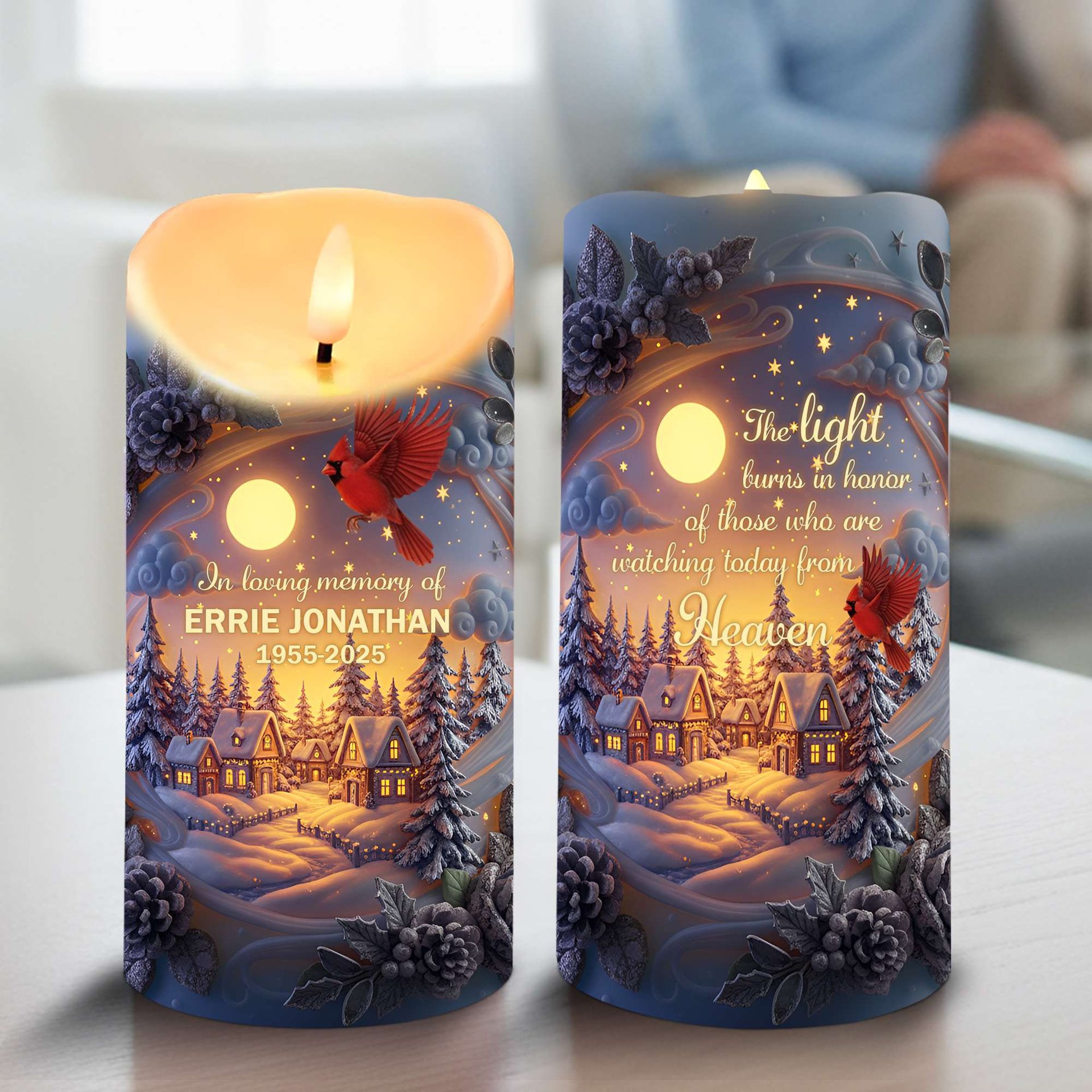 Cardinal From Heaven LED Candle - Personalized Memorial Keepsake For Loved One