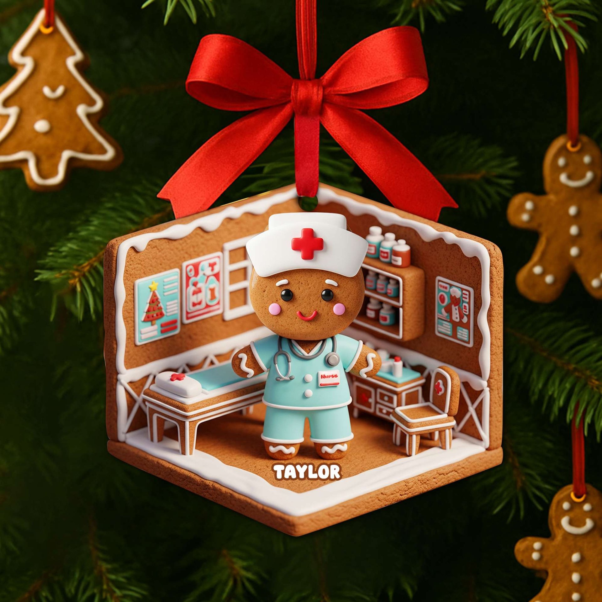 Nurse Gingerbread Christmas Wood Ornament - Personalized Gift For Nurses - Photo 1