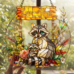 Raccoon Mom and Kids Suncatcher Ornament – Personalized Gifts For Mom - Photo 2