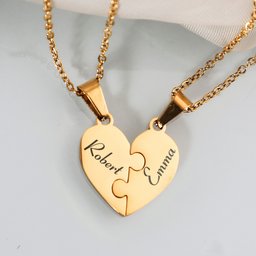 Friendship Puzzle Hearts - Personalized Heart Puzzle Name Necklace - Gift For Friend - Photo 2