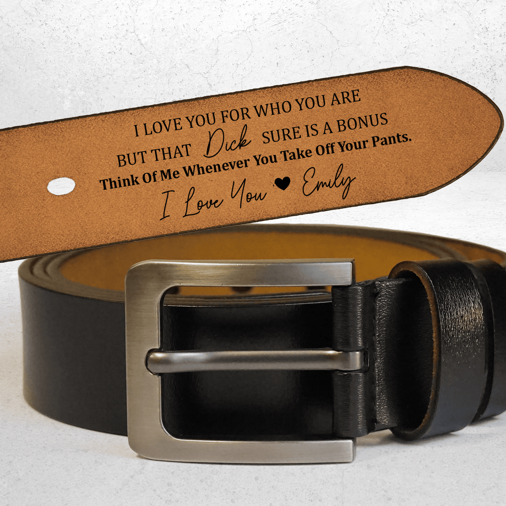 I Love You For Who You Are But That Sure Is A Bonus - Personalized Engraved Leather Belt - Gift For Husband - Photo 1