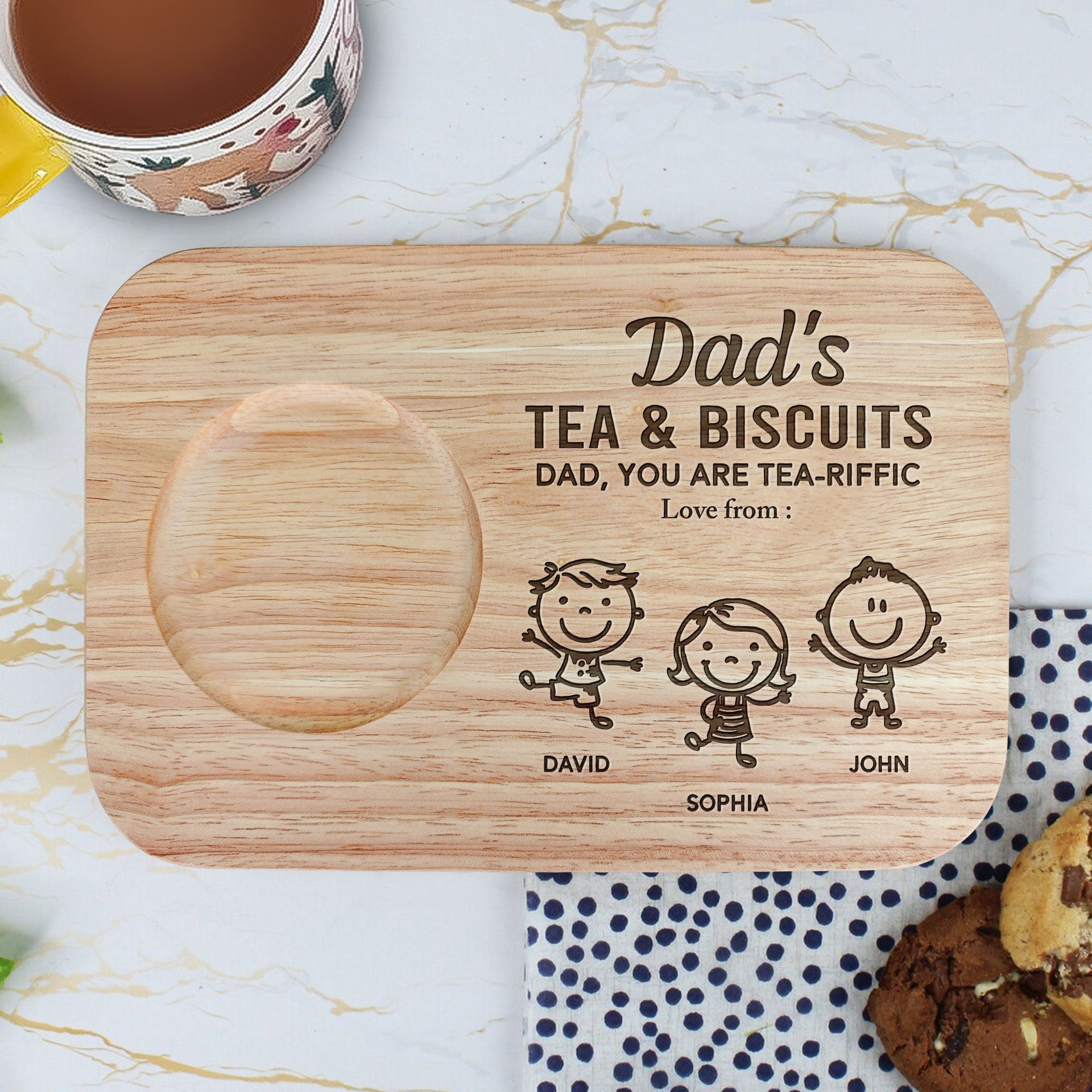 Dad's Tea & Biscuit - Custom Engraved Wooden Tea & Biscuit Board - Photo 1