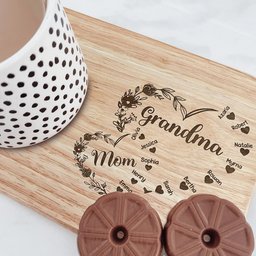 First Mom Now Grandma Floral - Custom Engraved Wooden Tea & Biscuit Board - Photo 2