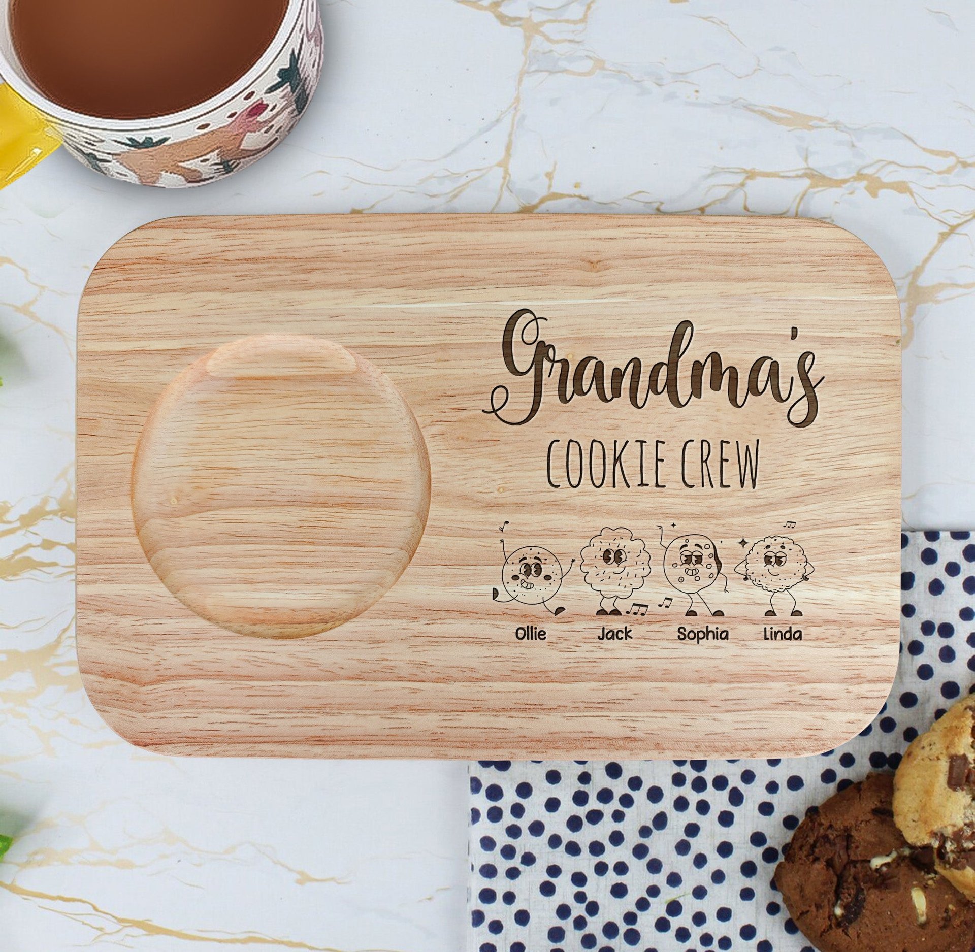 Grandma's Cookie Crew - Custom Engraved Wooden Tea & Biscuit Board - Photo 1