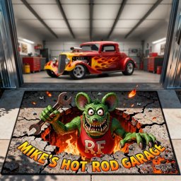 Hot Rod Garage Doormat - Personalized Gifts For Hot Rod Lovers - Photo 1