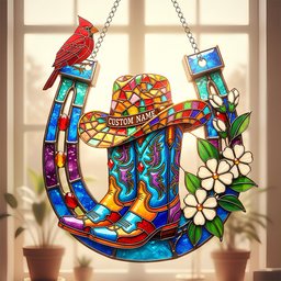 Cowboy Boots & Horseshoe Suncatcher Ornament Personalized Gifts For Horse Lovers - Photo 2