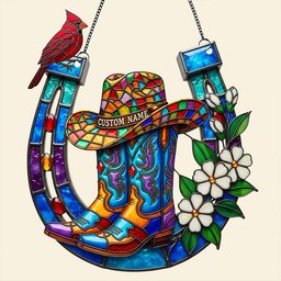 Cowboy Boots & Horseshoe Suncatcher Ornament Personalized Gifts For Horse Lovers - Photo 3
