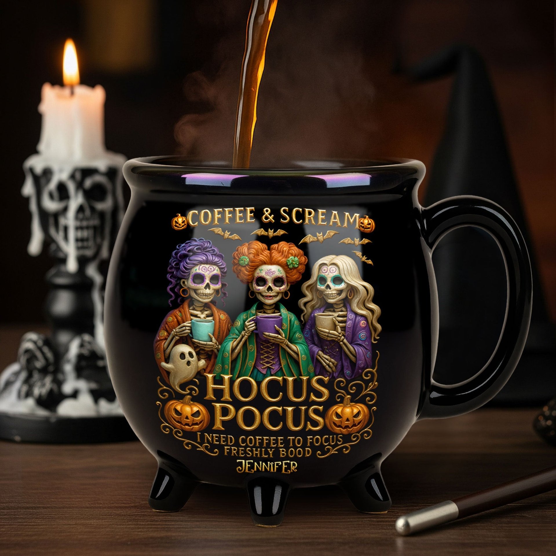 Three Spooky Sisters Cauldron Mug - Personalized Gifts For Horror Lovers - Photo 1