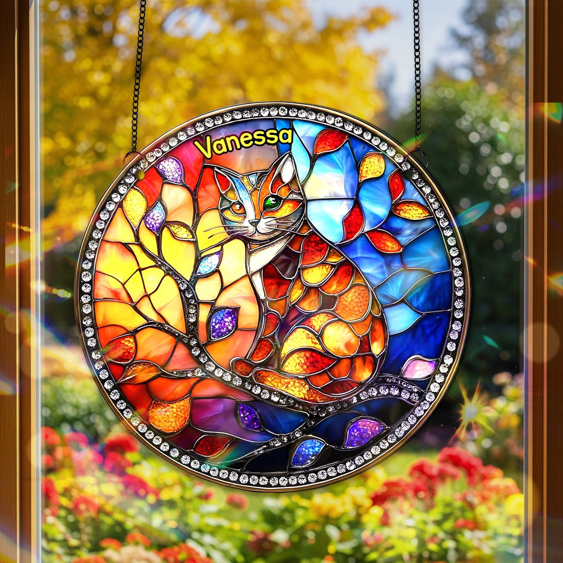 Colorful Cat Stained Glass - Personalized Gifts For Cat Lovers - Photo 1