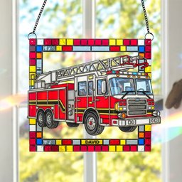 Firetruck Window Hanging Suncatcher Ornament Personalized Gifts For Firefighters - Photo 3