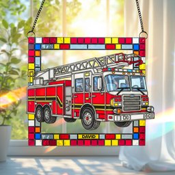 Firetruck Window Hanging Suncatcher Ornament Personalized Gifts For Firefighters - Photo 2