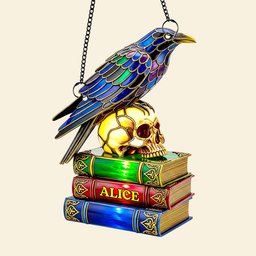 Raven & Skull Suncatcher Ornament Personalized Gifts For Book Lovers - Photo 4