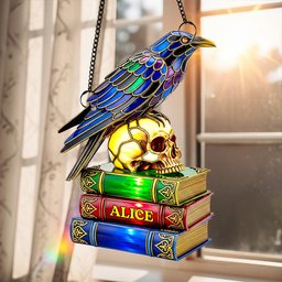 Raven & Skull Suncatcher Ornament Personalized Gifts For Book Lovers - Photo 3