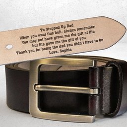 To Stepped Up Dad Life Gave Me The Gift Of You - Personalized Engraved Leather Belt - Photo 2