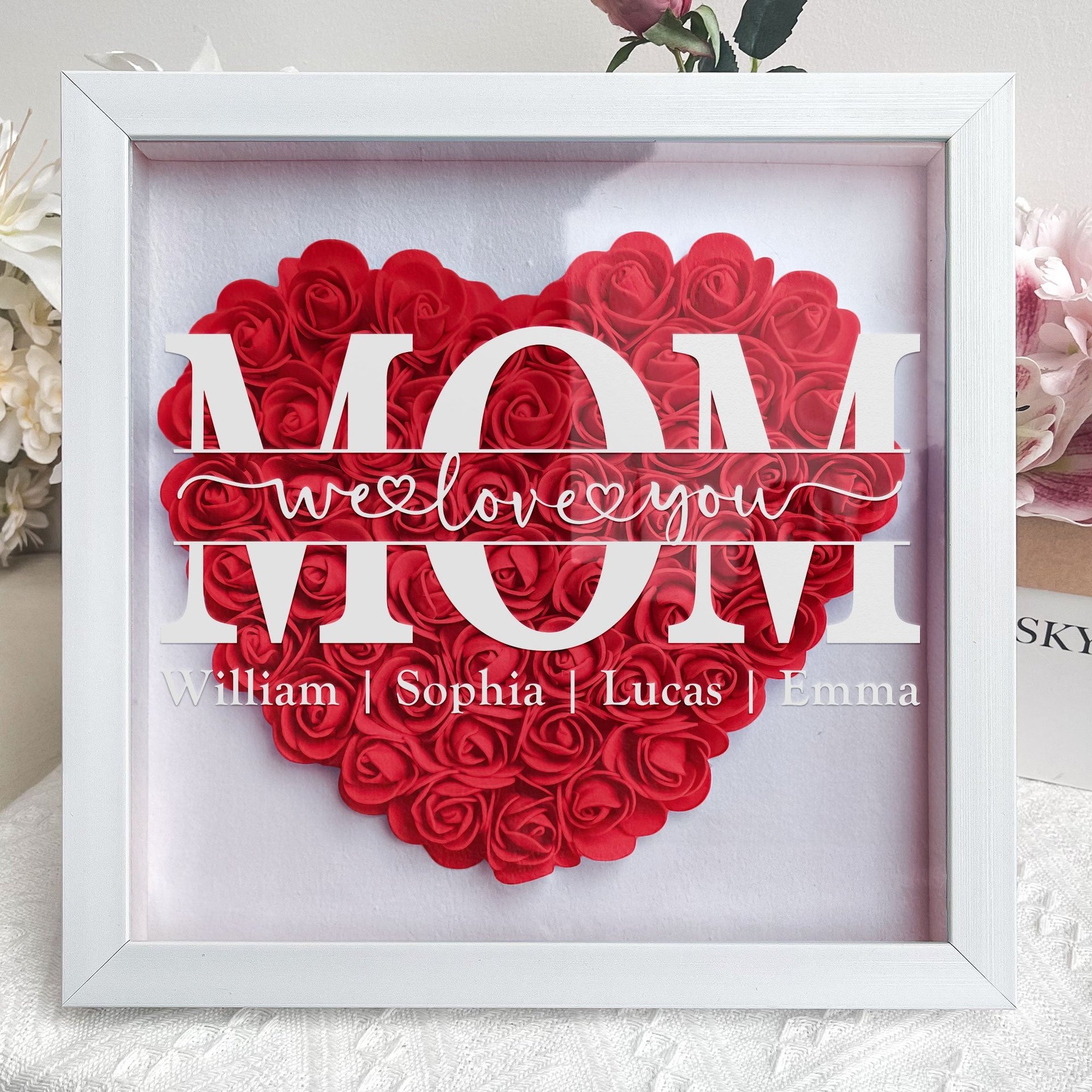 Mom We Love You - Personalized Flower Shadow Box - Gift For Mom - Photo 1