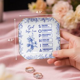 God Says I Am Name Letter In Bible Toile De Jouy Style - Personalized Jewelry Dish - Photo 5