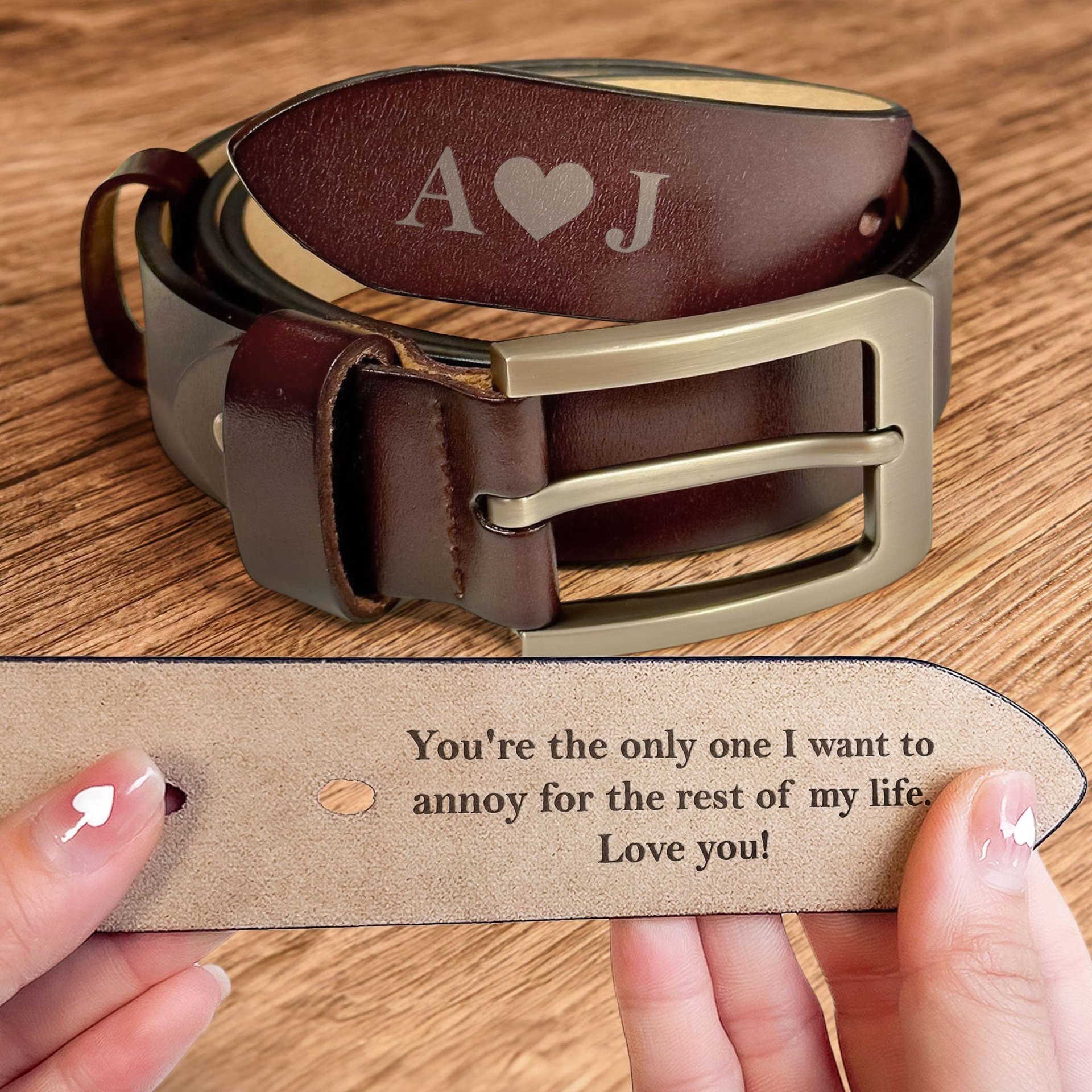 Anniversary Gift Secret Message For Him - Personalized Engraved Leather Belt - Photo 1