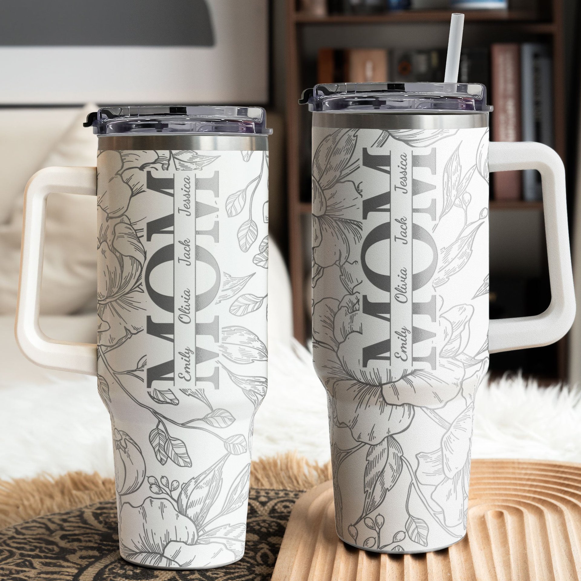 Custom Kids' Names - Floral Mom Mother's Day Gifts - Personalized 40oz Tumbler - Photo 1