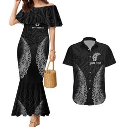 New Zealand Netball Couples Matching Mermaid Dress and Hawaiian Shirt Koru and Maori Tattoo Jersey LT03
