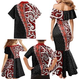 New Zealand Maori Stylized Koru Family Matching Mermaid Dress and Hawaiian Shirt LT03