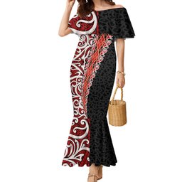 New Zealand Maori Stylized Koru Family Matching Mermaid Dress and Hawaiian Shirt LT03