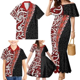 New Zealand Maori Stylized Koru Family Matching Mermaid Dress and Hawaiian Shirt LT03