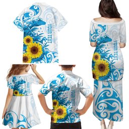 New Zealand Autism Awareness Month Family Matching Puletasi and Hawaiian Shirt Takiwatanga Maori Lizard With Sunflower LT14