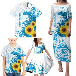 New Zealand Autism Awareness Month Family Matching Puletasi and Hawaiian Shirt Takiwatanga Maori Lizard With Sunflower LT14