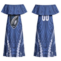 New Zealand Auckland 2026 Rugby Custom Family Matching Off Shoulder Maxi Dress and Hawaiian Shirt NZ Maori Silver Fern LT14