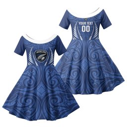 New Zealand Auckland 2026 Rugby Custom Family Matching Off Shoulder Maxi Dress and Hawaiian Shirt NZ Maori Silver Fern LT14
