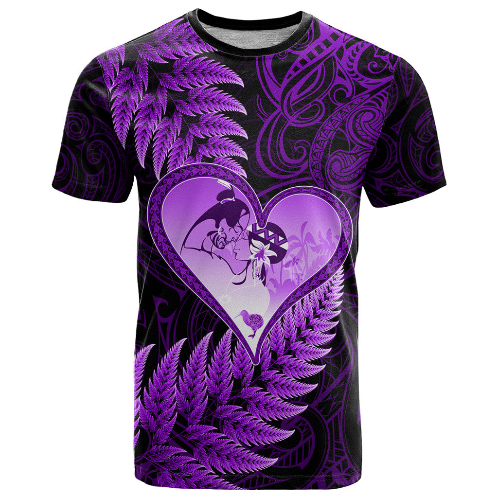New Zealand Valentine Day T Shirt Aotearoa Warrior Love Story Silver Fern Koru Purple Style LT03