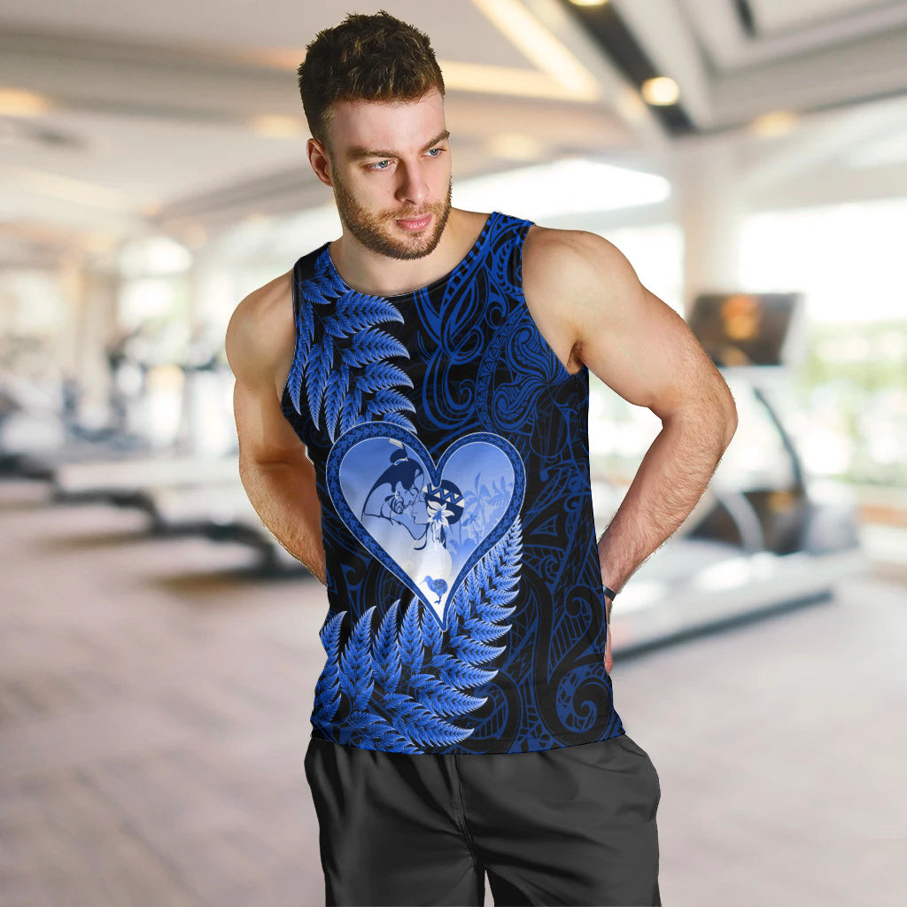 New Zealand Valentine Day Men Tank Top Aotearoa Warrior Love Story Silver Fern Koru Blue Style LT03