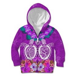 Polynesian Valentine Day Kid Hoodie Love Couple Turtle Maori Hibiscus Purple LT03