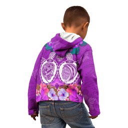 Polynesian Valentine Day Kid Hoodie Love Couple Turtle Maori Hibiscus Purple LT03