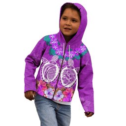 Polynesian Valentine Day Kid Hoodie Love Couple Turtle Maori Hibiscus Purple LT03