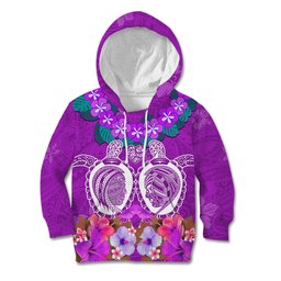 Polynesian Valentine Day Kid Hoodie Love Couple Turtle Maori Hibiscus Purple LT03