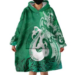 New Zealand Matariki Wearable Blanket Hoodie Maori Manaia Galaxy Silver Fern Green Color LT22