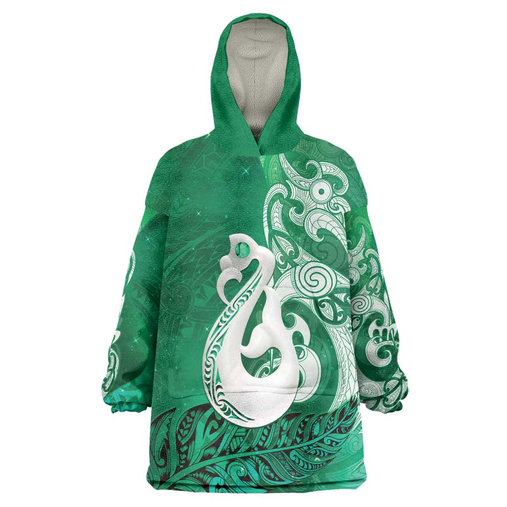 New Zealand Matariki Wearable Blanket Hoodie Maori Manaia Galaxy Silver Fern Green Color LT22
