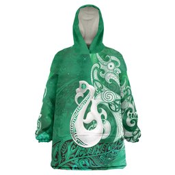 New Zealand Matariki Wearable Blanket Hoodie Maori Manaia Galaxy Silver Fern Green Color LT22
