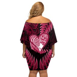 New Zealand Valentine Day Off Shoulder Short Dress Aotearoa Warrior Love Story Silver Fern Koru Pink Style LT03