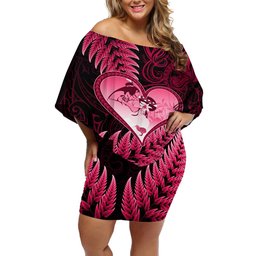 New Zealand Valentine Day Off Shoulder Short Dress Aotearoa Warrior Love Story Silver Fern Koru Pink Style LT03