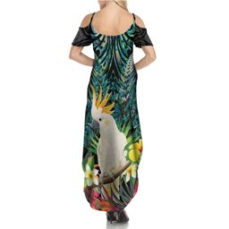 Sulphur-crested Cockatoo New Zealand Summer Maxi Dress Paua Shell Aotearoa Maori Tropical Flowers LT14