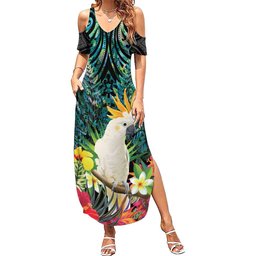 Sulphur-crested Cockatoo New Zealand Summer Maxi Dress Paua Shell Aotearoa Maori Tropical Flowers LT14