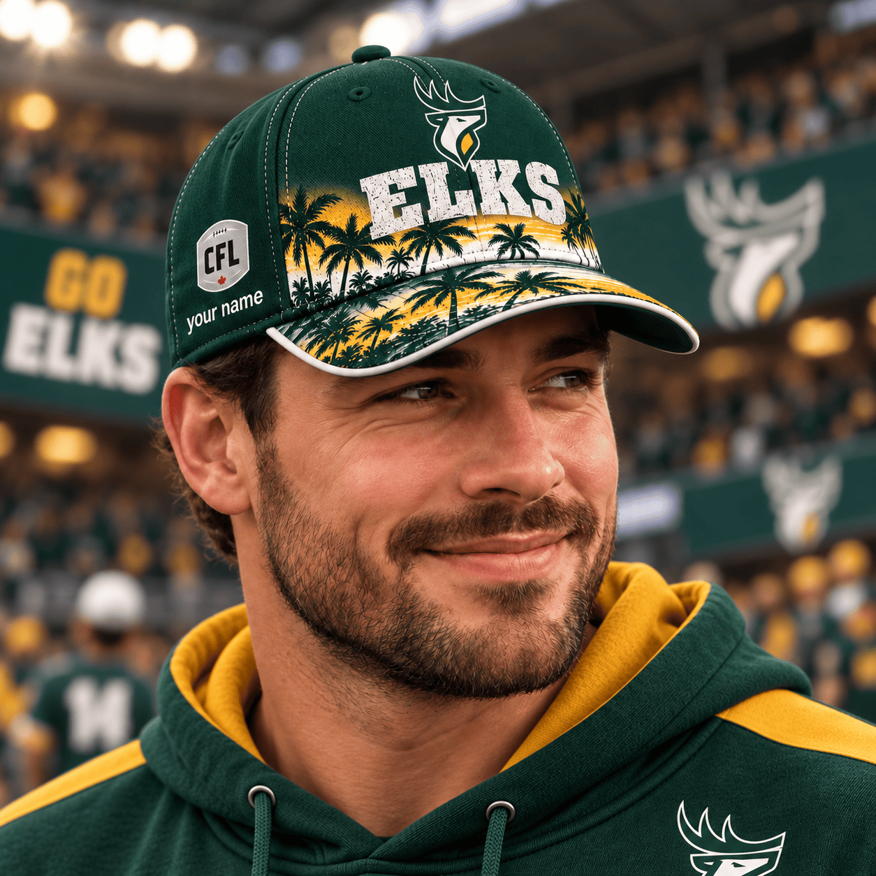 Edmonton Elks CFL Cap Hawaii Custom Name For Fan