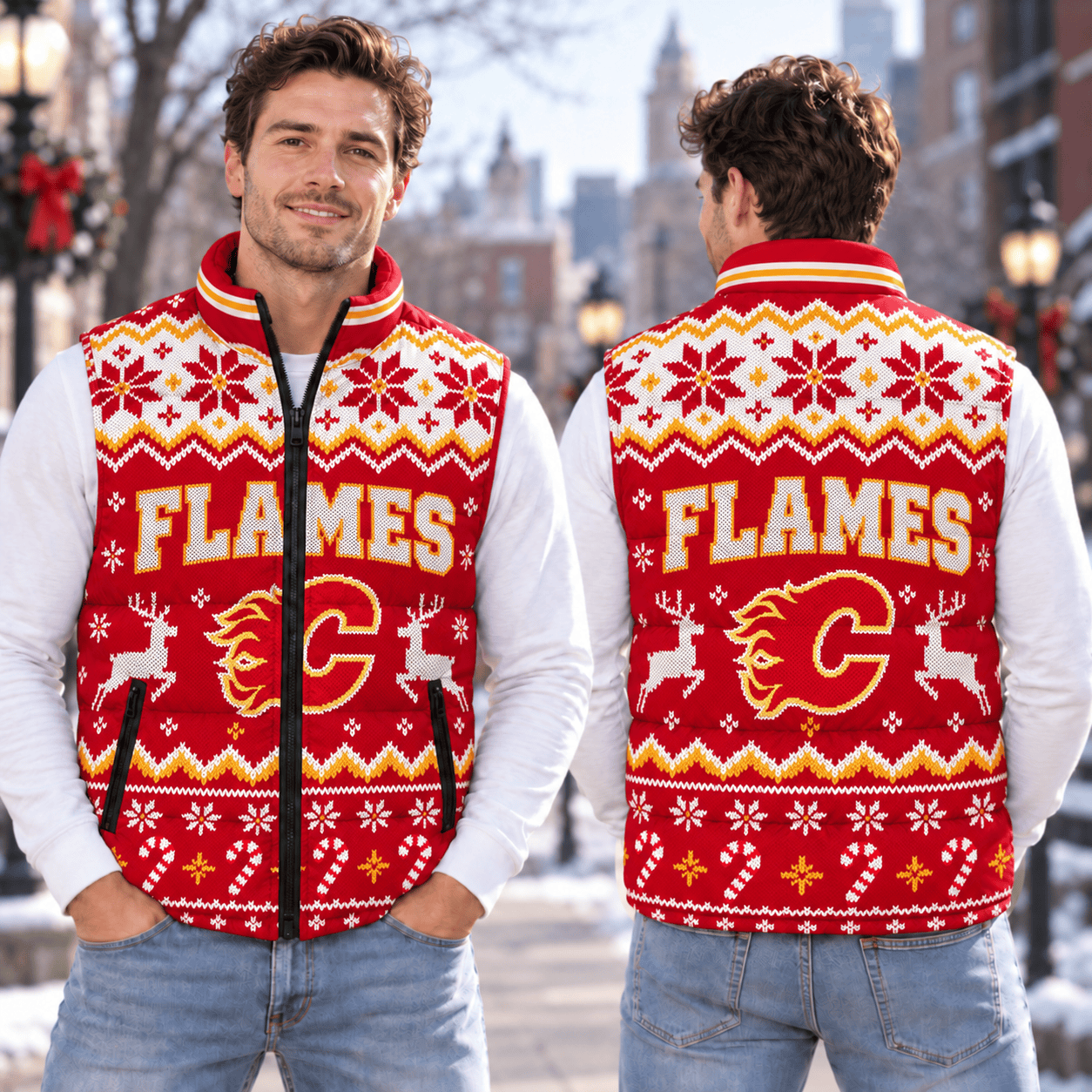 Calgary Flames NHL Puffer Jacket Christmas For Fan