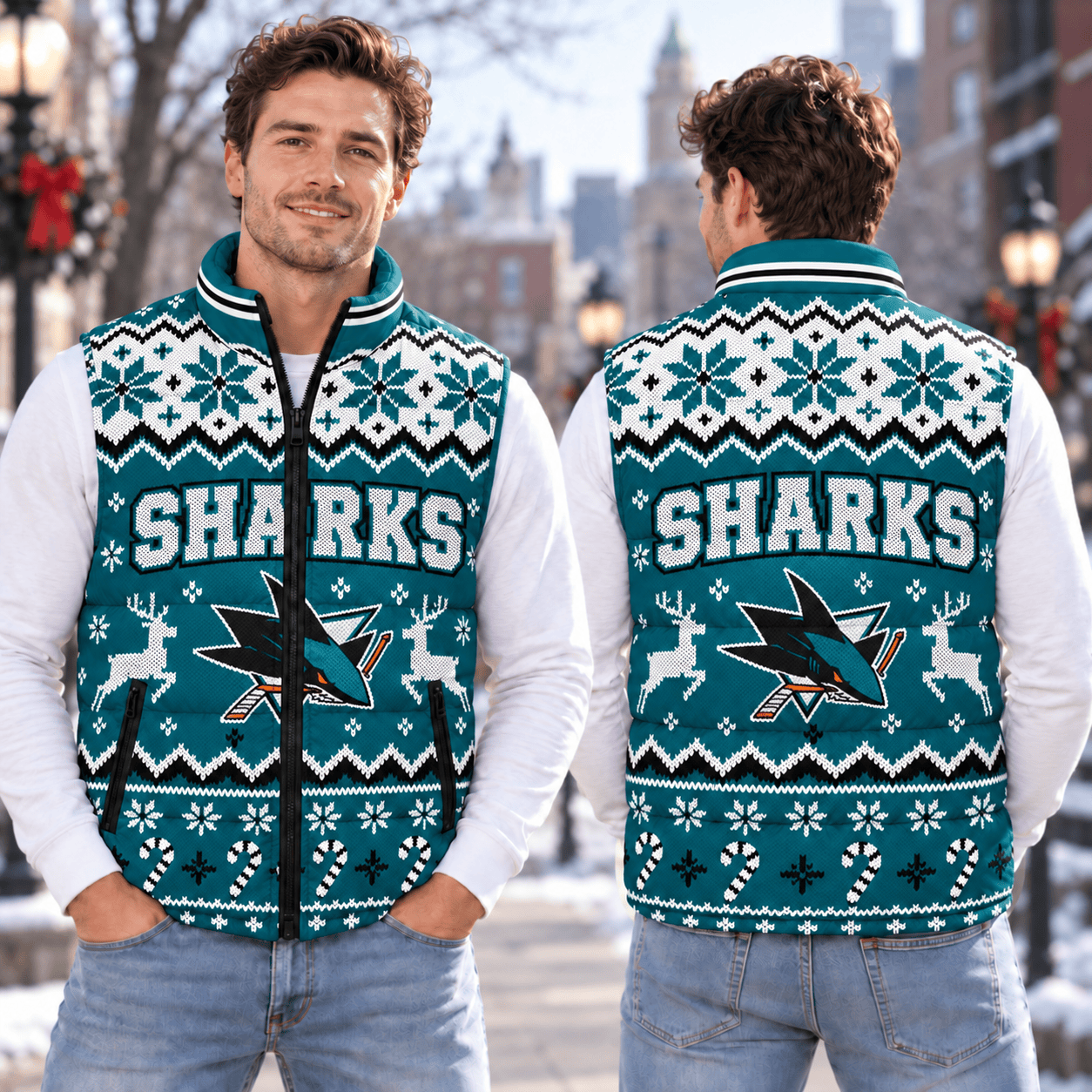 San Jose Sharks NHL Puffer Jacket Christmas For Fan