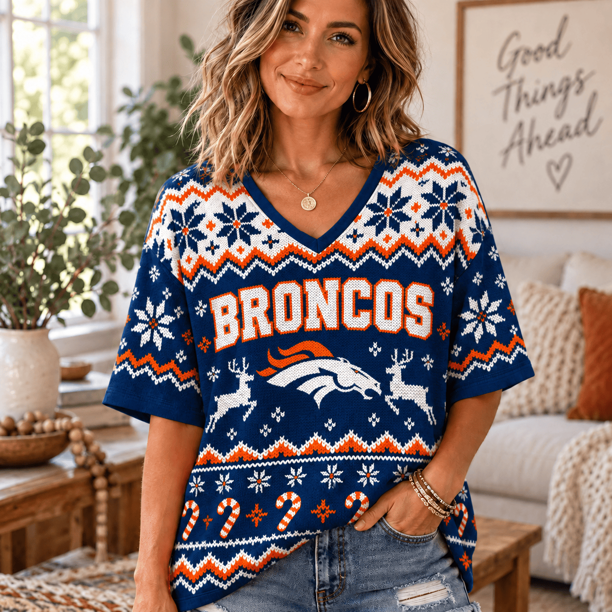 Denver Broncos NFL Woman V-Neck Christmas For Fan