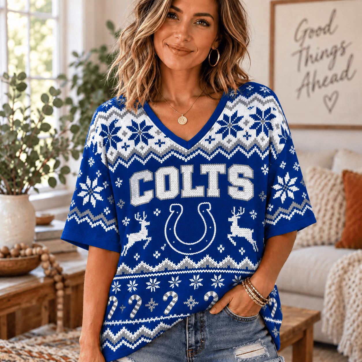 Indianapolis Colts NFL Woman V-Neck Christmas For Fan